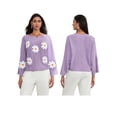 thumbnail image 3 of LMLYSoH Women Loose Knit Sweater Sweet Flower Embroidered Long Sleeve Boat Neck Pullovers Spring Fall Casual Jumpers Tops, 3 of 9
