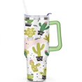 thumbnail image 2 of Cup with Handle and Straws 40 oz Stainless Steel Cactus Travel Cup Birthday Present for Men Dad Son Husband Gifts for Him/Her Water Bottle, 2 of 7