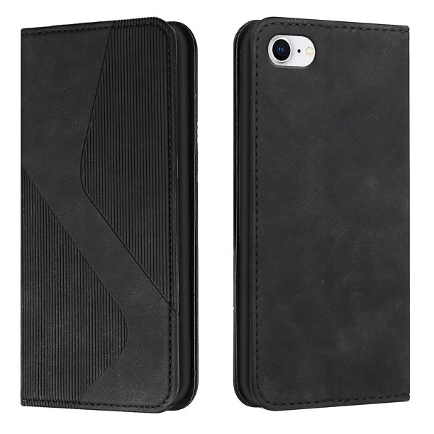 Funda tipo cartera de cuero magnético texturizado con patrón en S para iPhone 6, 7, 8, SE2 y SE3: alta resistencia magnética, ranuras para tarjetas, antiarañazos y protección duradera.