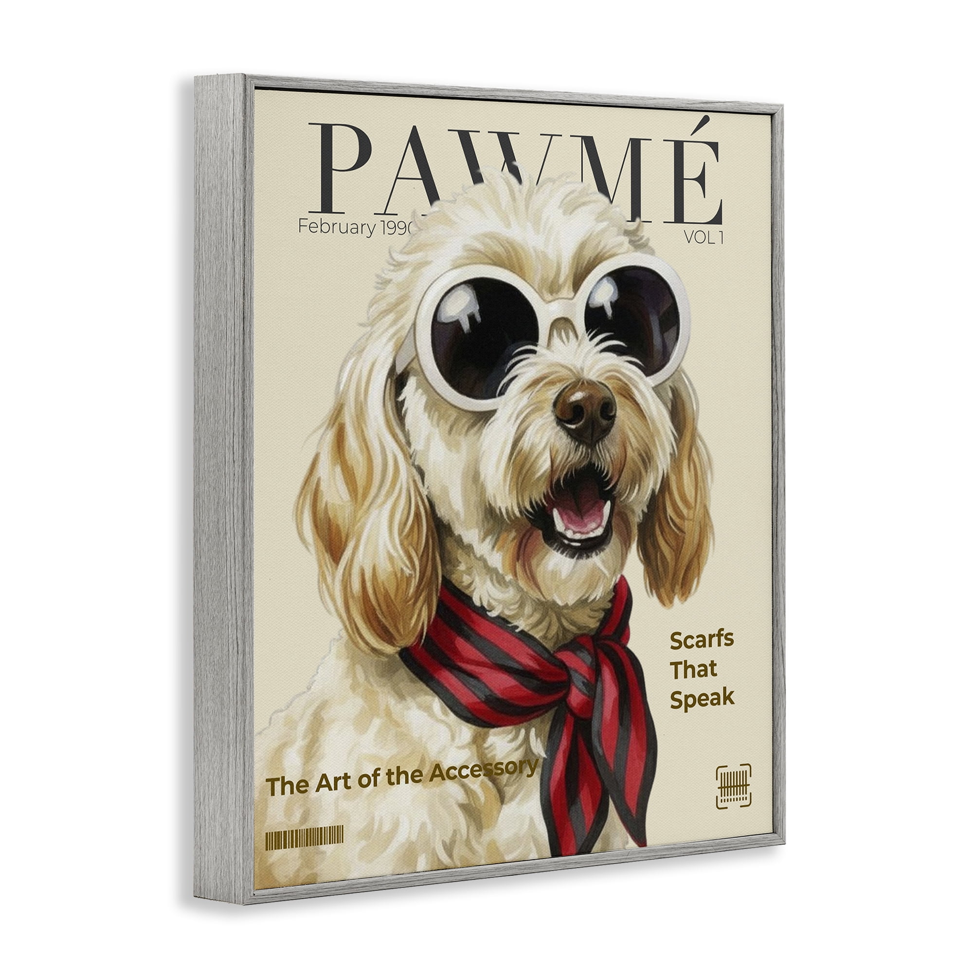 Stupell Industries Pawme Dog Fashion Magazine Gray Framed Giclee Art, design by A Barefoot Stylist