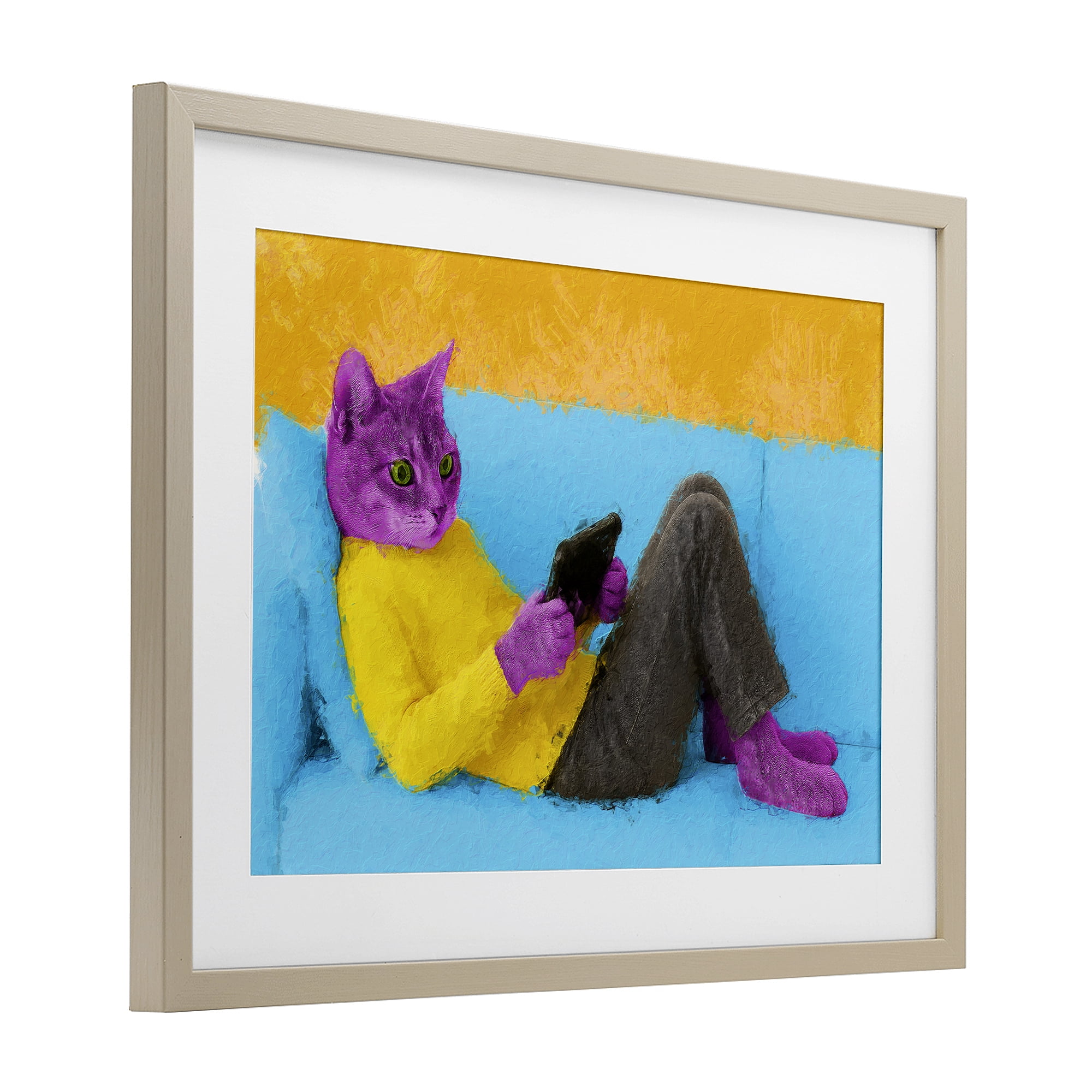 Stupell Industries Vibrant Cat Playing Game Birch Framed Print Under Glass, design by Sean Parnell