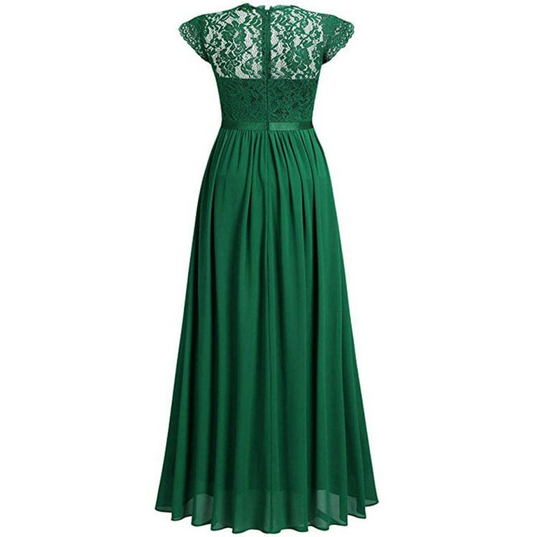 Formal Evening Gown, Lace Short Sleeves Maxi Dress, Sophisticated Dress for Wedding  Guest, Prom & Black Tie Event Green L - Walmart.com
