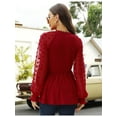 thumbnail image 3 of Women’s Lace V Neck Tunic Tops Lantern Short Sleeve Pleated Swiss Dot Blouse Smocked Flowy Shirt, 3 of 3