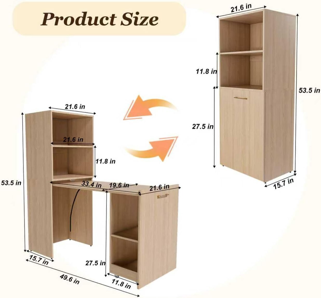 Montary Mobile L-Shaped Desk with Shelves & Wheels, Foldable & Expandable Office Desk for Small Spaces (Natural)