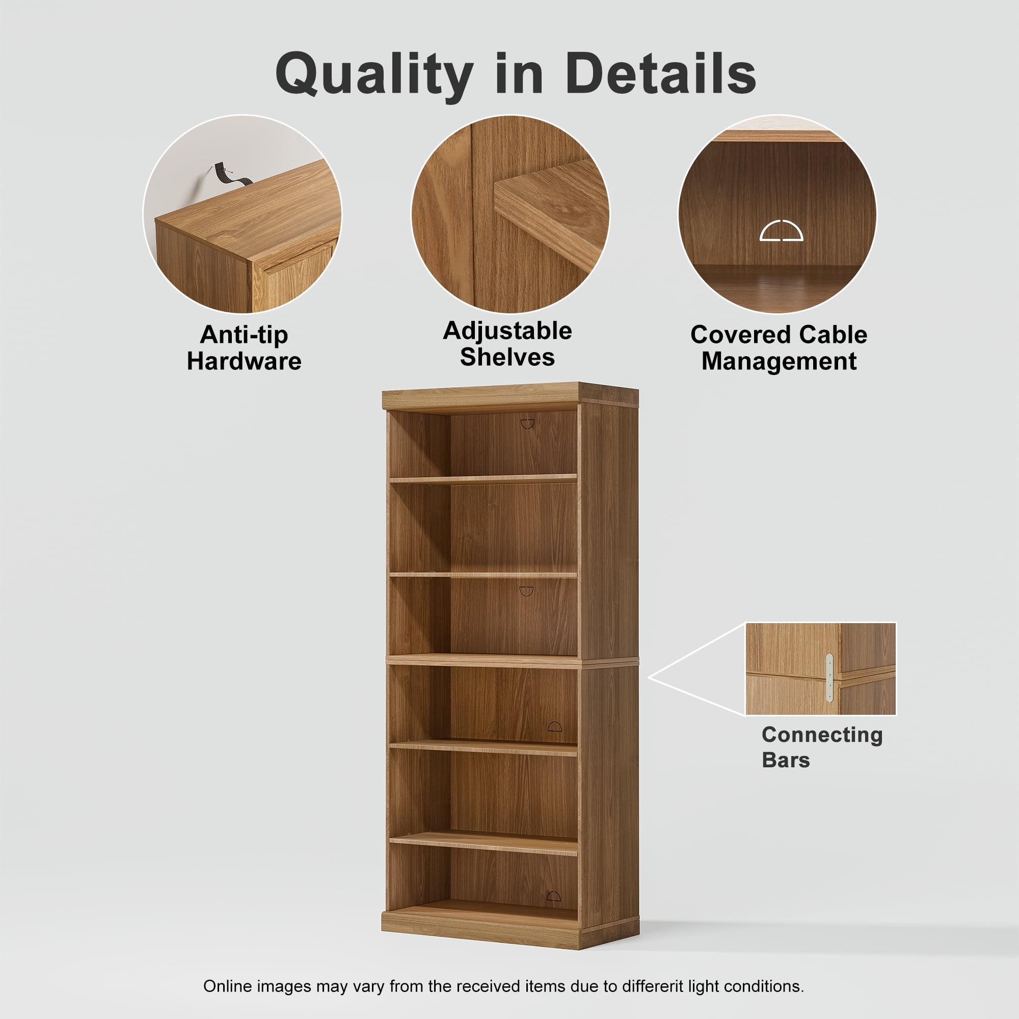 MAYEERTY 3-Shelf 16*31*36"Natural Wood Grain Bookcase with Adjustable Shelves, Durable Storage for Home or Office