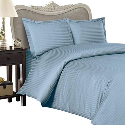 Light Blue Striped King 4pc Bed Sheet Set 1000 Thread Count 100% Egyptian Cotton 