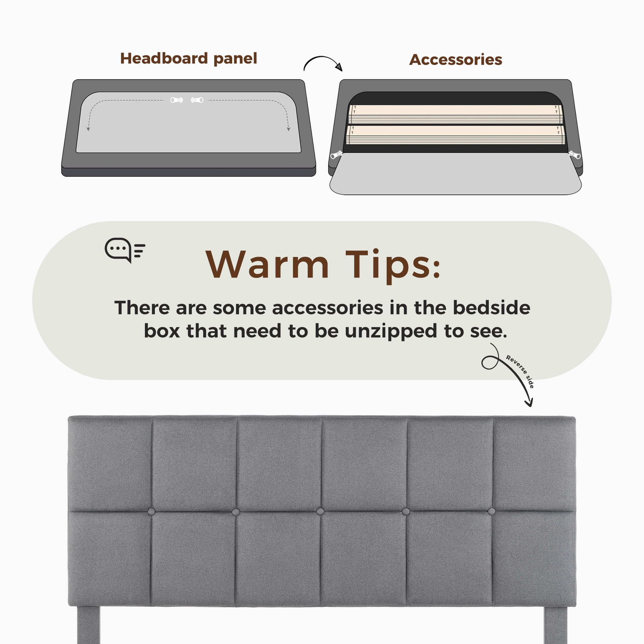 CONCETTA Queen Size Bed Frame, 800LBS Wooden Slats Support, Fabric Upholstered Platform Bed with Adjustable Headboard and No Box Spring Needed, Grey