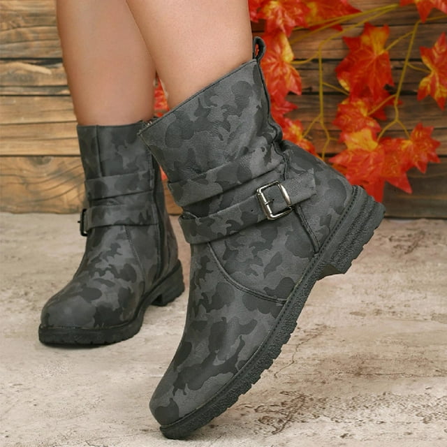 Amzcrzy Bottes Mi-Mollet pour Femmes Mode Femmes Impression Chaussures d'Hiver Décontractées Bottes Mi-Mollet à Talons Bas Bottes pour Femmes Chaussures pour Femmes Bottes pour Femmes Bottes pour Dames Chaussures pour Femmes Bottes pour Dames