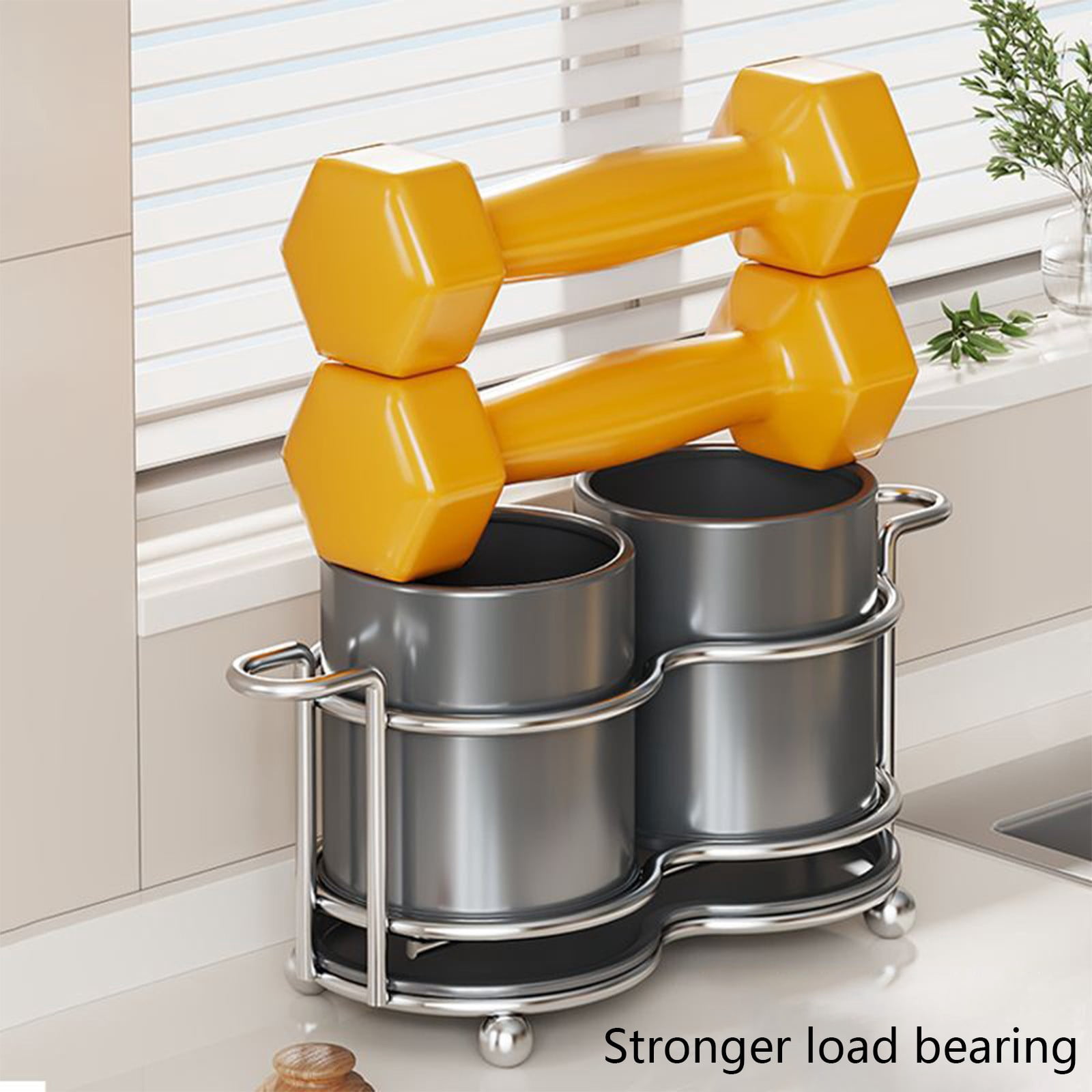 AYktou Metal Utensil Holders, Kitchen Countertop Silverware Organize Tool Stand, Tableware Storage Bucket Spoon Holders with 2 Compartments, Knife Fork Draining Rack Tool Caddy Cutlery Organizer