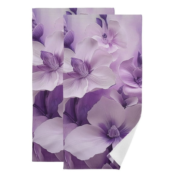 Purple and White Flowers Hand Towel Absorbent Bath Towels for Bathroom Sports Gym(28.3" X 14.4") Set of 2
