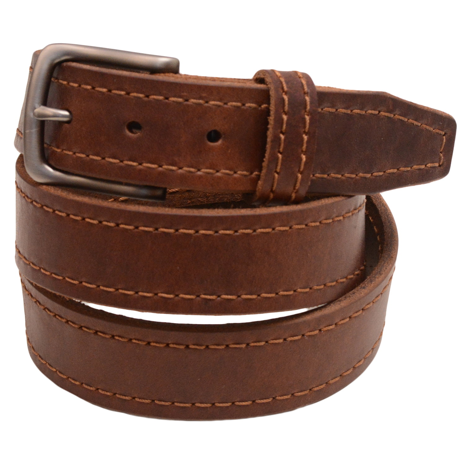 Mens 1 3/8 Walnut Re-Tanned Leather Belt Brown Stitching Natural Edge ...