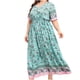 thumbnail image 1 of Vestido de verano con estampado de tallas grandes para mujer, cuello en V, manga corta, cintura elástica, vestido de playa, vestido de sol, vestido midi fluido con volantes Pompotops ghjkhdj16034, 1 of 9
