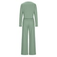 thumbnail image 5 of 2 Piece Lounge Set Women Ribbed Knit Tracksuit Long Sleeve Crop Tops Flare Pants Solid Color Slim Fitting Sets Pajamas Fall Outfits (Green M), 5 of 6