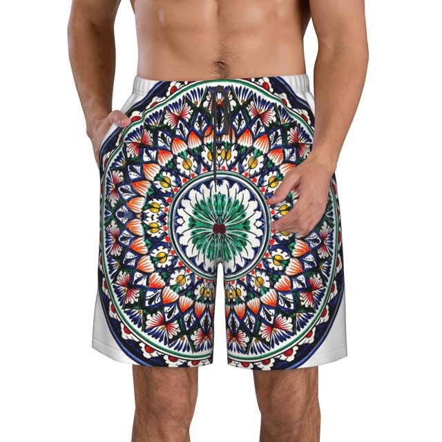 Fotbe Colorful With Blue Oriental Trajes de Baño Estampados para Hombre, Shorts de Verano de Secado Rápido, Ropa de Playa, Bañadores-Small