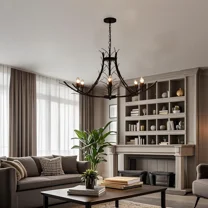 FINE MAKER 24 inch retro creative wrought iron pendant light, 6 bedroom pendant lights, E12 restaurant lighting fixtures (black)