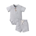 thumbnail image 1 of Diconna 2Pcs Unisex Baby Summer Outfits, Ribbed Romper + Elastic Waist Shorts, 1 of 7