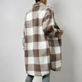 thumbnail image 3 of Stichou Women's Plaid Plush Coat Loose Open Front Long Coats Fall Winter Jacket Patchwork Outwear Khaki XL, 3 of 3