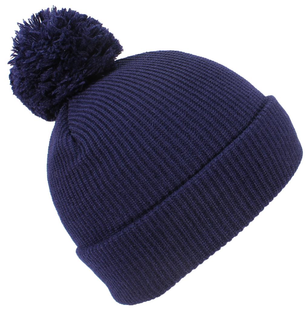 Best Winter Hats Quality Rib Knit Solid Color Cuffed Hat W/Pom Pom - Navy - image 2 of 3