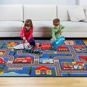 Kids Carpet Playmat Rug 59x39.4, Car Rug for Kids Cars, Non-Slip Town City Road Map Kids Rug for Playroom Bedroom Boys, Kids Car Mat Road Rug, Track Rug Car Play Rug for Kids (59X39.4 INCH-Blue)