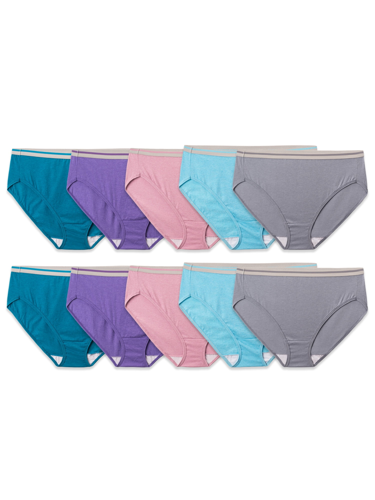 Fit for Me Women's Plus Heather Cotton HiCut Underwear, 10 Pack