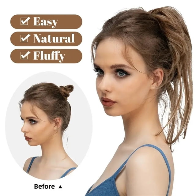 Chignon en Désordre Pièce de Cheveux Ondulée Extensions de Chignon avec Queues Droites Queue de Cheval Synthétique