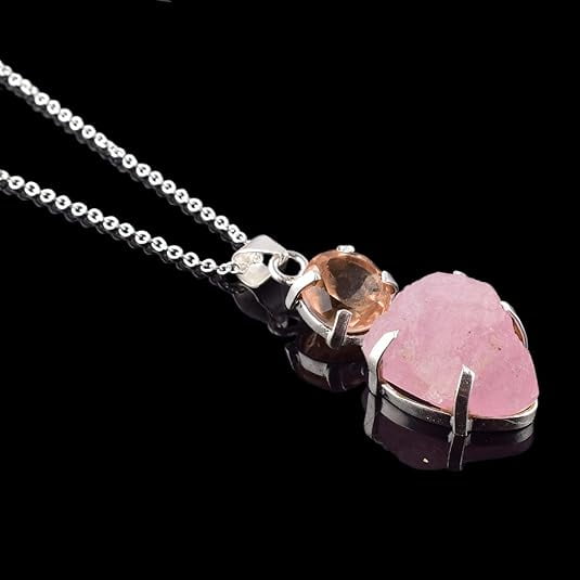 Natural Real Morganite & Quartz Crystals Prong Pendant Necklace, Birthstone, Double Stone, Healing Rough Gemstone, Birthday, Mothers Day Gift Jewelry, Occasion Wear, Gift for Her