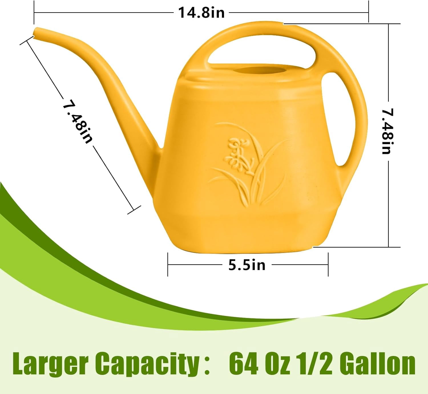 Hand Plastic Watering Can - for Indoor and Outdoor Home Garden Plants with Long Spout Orange 1/2 Gallon