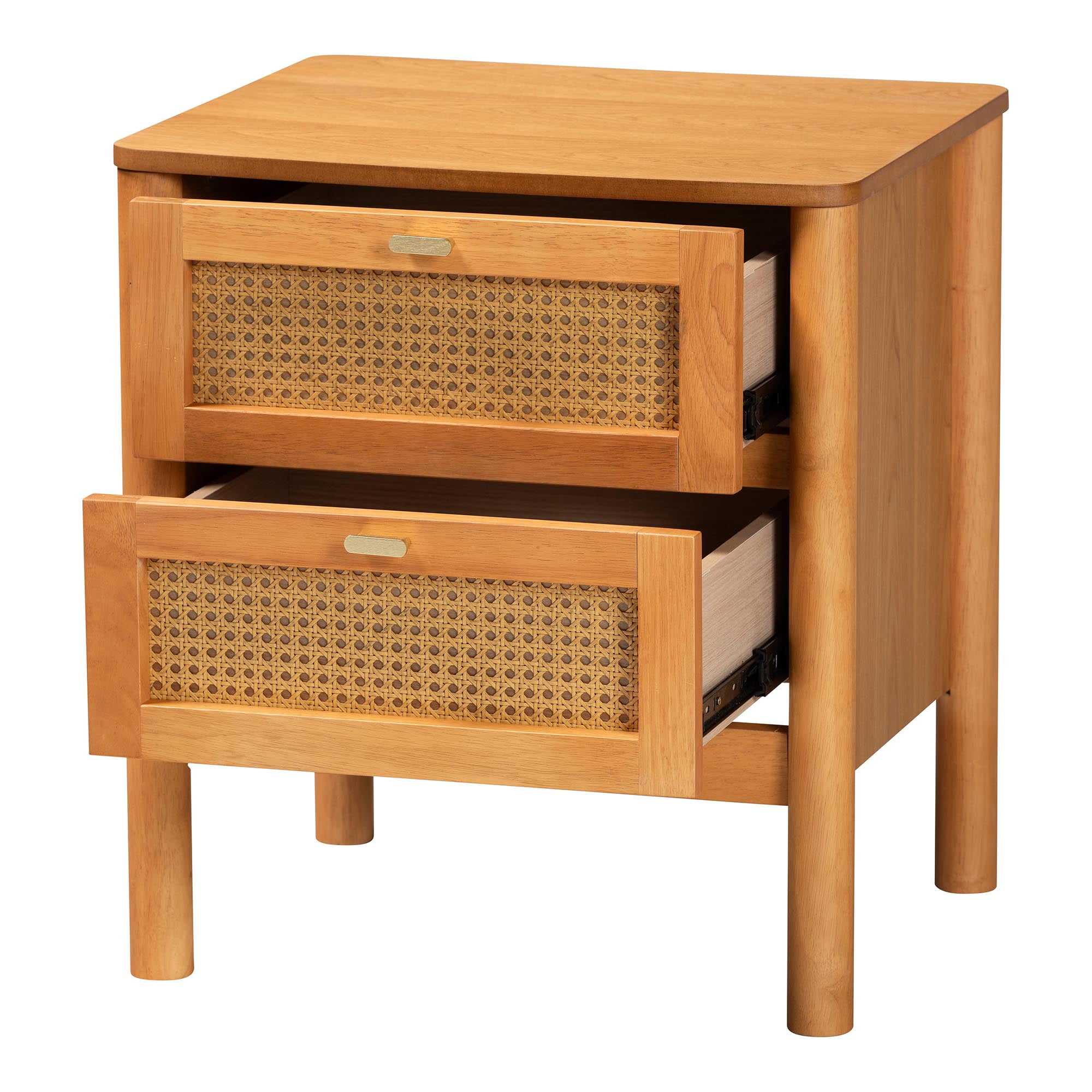 Baxton Studio Jenn Japandi Nightstand, 2-Drawer, Golden Brown