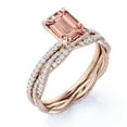 thumbnail image 4 of JeenMata 2 Carat Emerald Cut created morganite Wedding Set - Bridal Set - Wedding Trio Set - Engagement Ring - Wedding Ring - Infinity Ring - 18k Rose Gold Over Silver, 4 of 6
