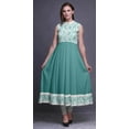 thumbnail image 2 of Bimba Aquamarine Green2 Leaves Indian Long Kurti For Women Party Wear Printed Sleeveless Anarkali Kurti Dress X-Large, 2 of 6