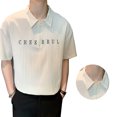 thumbnail image 4 of Camisa de manga corta para hombre, Color puro, cuello vuelto, letra impresa, media cremallera frontal, camiseta de manga corta para hombre, 4 of 8