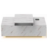 PARKWELL LED Lift Top Coffee Table for Living Room,High Glossy Center Table with Hidden Compartment, LED Lights and Bluetooth Speaker,White Cocktail Table with Storage Drawers and Shelves