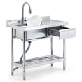 thumbnail image 4 of AKDSteel Stainless Steel Utility Sink With Workbench And Drawer, 39x20 Inch Freestanding Single Bowl Sink, Pull-Out Faucet And Hot/Cold Water Pipes, Perfect For Garage, Basement, Or Workshop, 4 of 8