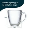 thumbnail image 2 of Libbey Tapered Glass Mug Set of 8, 15.5 Oz Thick, Clear Glass Coffee Cups w/ C-Shaped Handle, Dishwasher Safe Coffee Mugs Set for Tea, Cider and More, 2 of 3