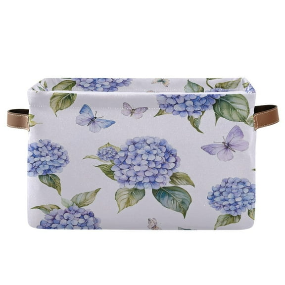 Blue Hydrangea Foldable Storage Basket,Canvas Fabric Foldable Storage Bins with Handles Open Home Storage Bins Boxes for Toy Book Shelf Closet Baskets