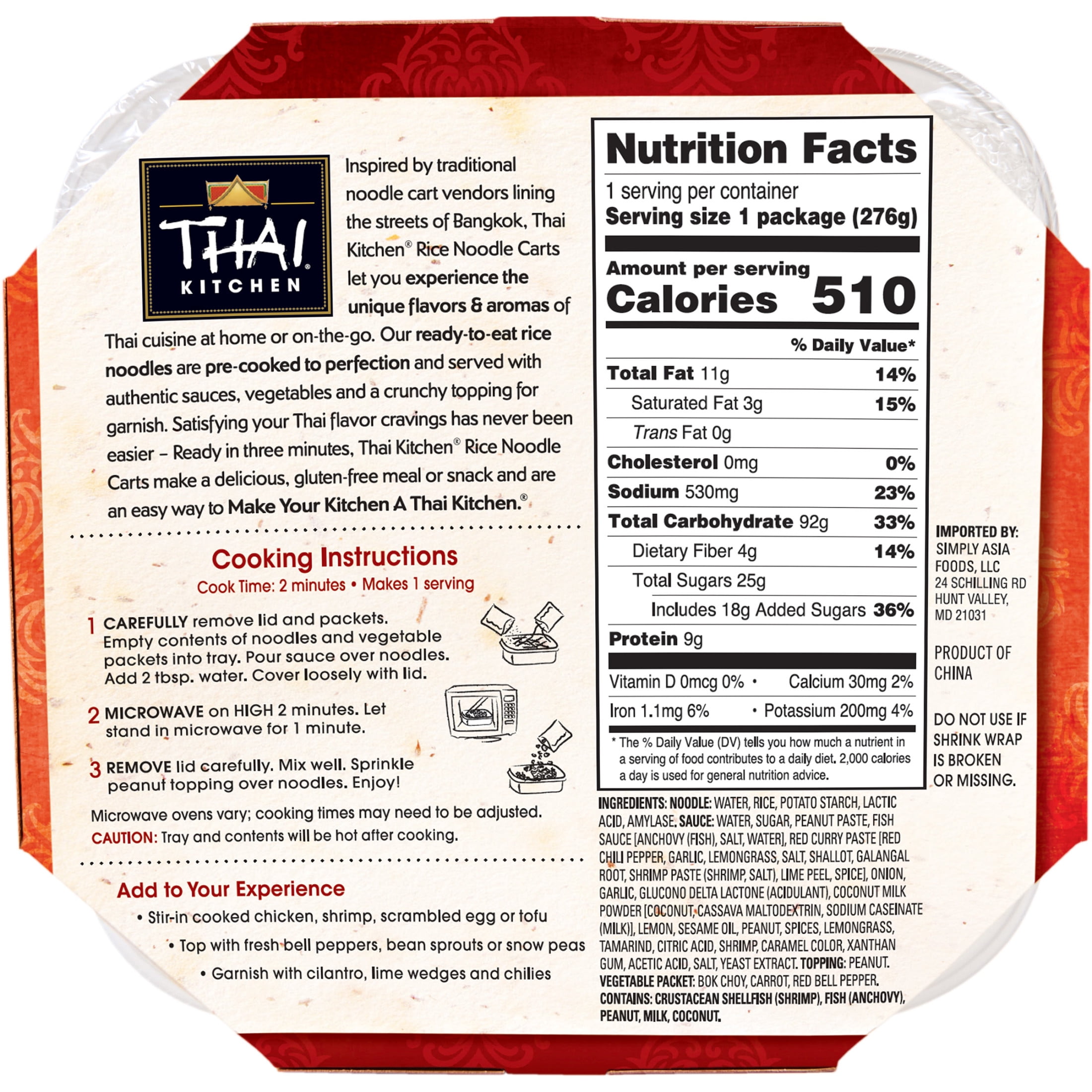 (3 pack) Thai Kitchen No Artificial Flavors Gluten Free Thai Peanut Rice Noodle Cart, 9.77 oz Cup