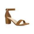 thumbnail image 1 of BLISSFUL STEP Women's Shoes Open Toe Mid Block Heel Ankle Strap Faux Suede Sandals Brown 5, 1 of 8