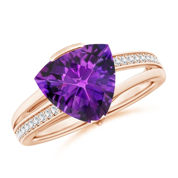 ANGARA Natural Trillion Checker-Cut 2.5 ct Amethyst Split Shank Ring in 14K Rose Gold for Women (Size-10mm) | February Birthstone, Anniversary, Jewelry Gift for Women | Natural Amethyst Ring