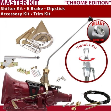 American Shifter 4L60 Shifter Kit Chrome 16 in. E Brake Cable Clevis Trim Kit Dipstick for F27C4