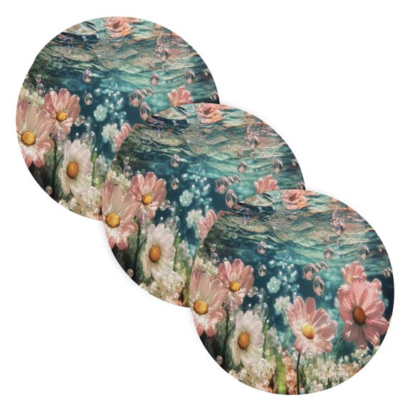 BZSMCE Mats for Pots,Pans Place Underwater Pink and White Flowers Simple Style Pattern Pot Mats