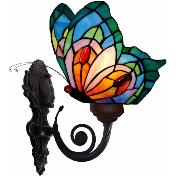 Artistic Style Wall Sconce, Butterfly Stained Glass Bedside Wall Lamp for Living Room Bedroom Bathroom Hallway Decorative ,C