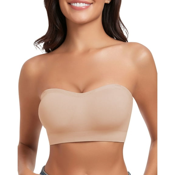 Strapless Bra for Women Non-Slip Silicone Wireless Bandeau Bras Seamless pads Bralette Tube Top Bra,Clear Bra Straps Included