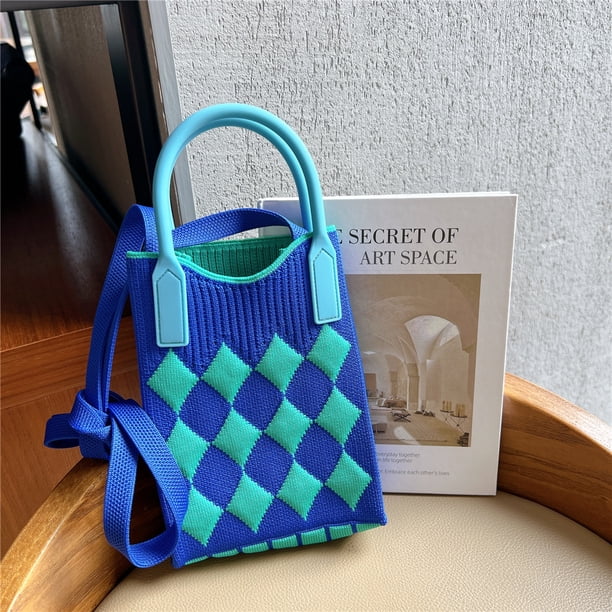 Bolso para teléfono móvil a cuadros, bolso de mensajero para mujer, mini bolso pequeño, lindo y ligero, bolso de mano para las cuatro estaciones, bolso de punto