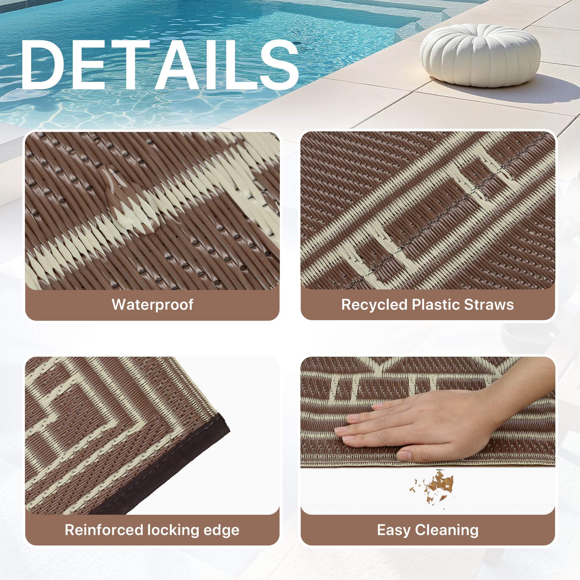 DEORAB 6'x9' Outdoor Rugs Waterproof Patio Reversible Plastic Carpet Camping Outside Mat,Coffee & Brown