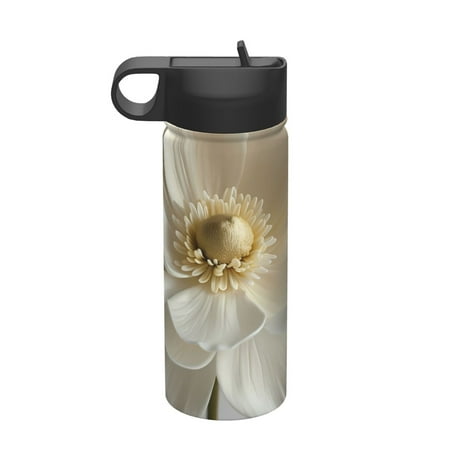 

KLL Elegant Ivory Flower Pattern 18OZ Water Bottle With Straw Stainless Steel Sports Water Cup Flask Sports Water Cup Flask Wide Mouth Travel Thermal Mug