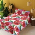 thumbnail image 2 of Ambesonne Floral Fitted & Flat Sheet with Shams 4 Pcs Set, Colorful Flower Garden Poppy, Full, Vermilion Green Pink, 2 of 5