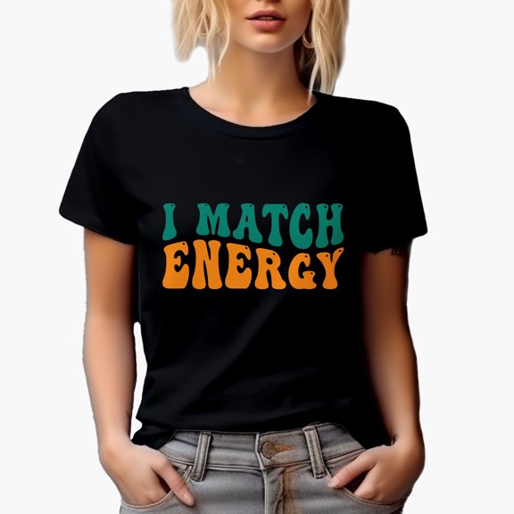 I Match Energy, Building Relationships or Connecting with People Themed, Groovy Retro Wavy Text Merch Gift, Black T-Shirt, Small
