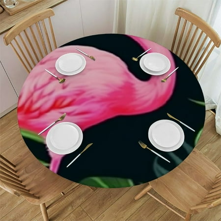 

SHERONV Flamingo Jungle Pattern Round Table Cover Stain Resistant Washable for Indoor Outdoor Kitchen Dining Wedding Parties 100% Polyester Fiber 46 -50