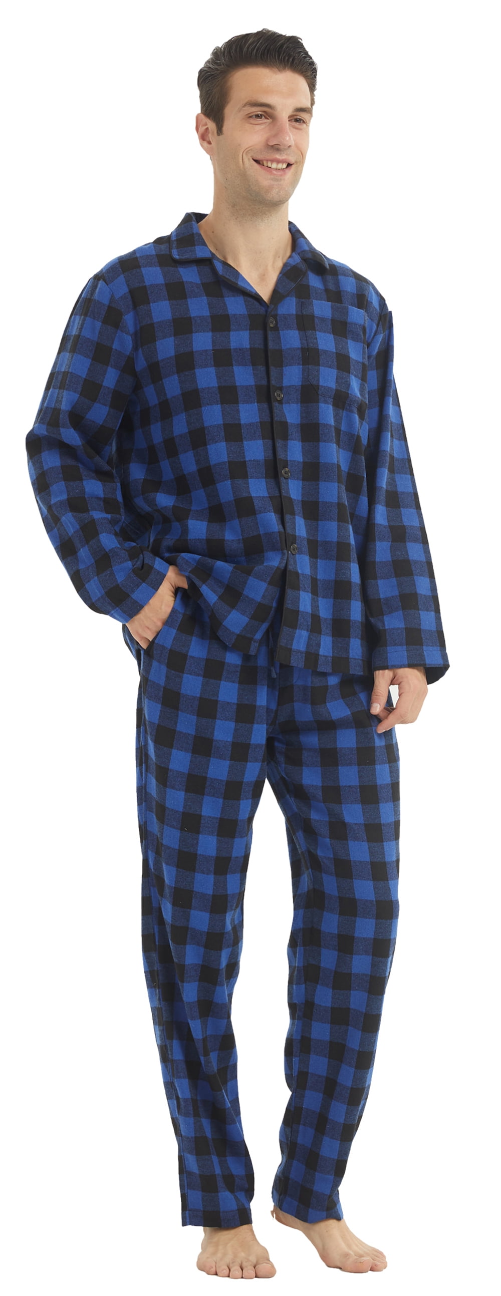 YUSHOW Mens Flannel Pajamas Set Cotton Plaid Pjs Button Down Warm Soft