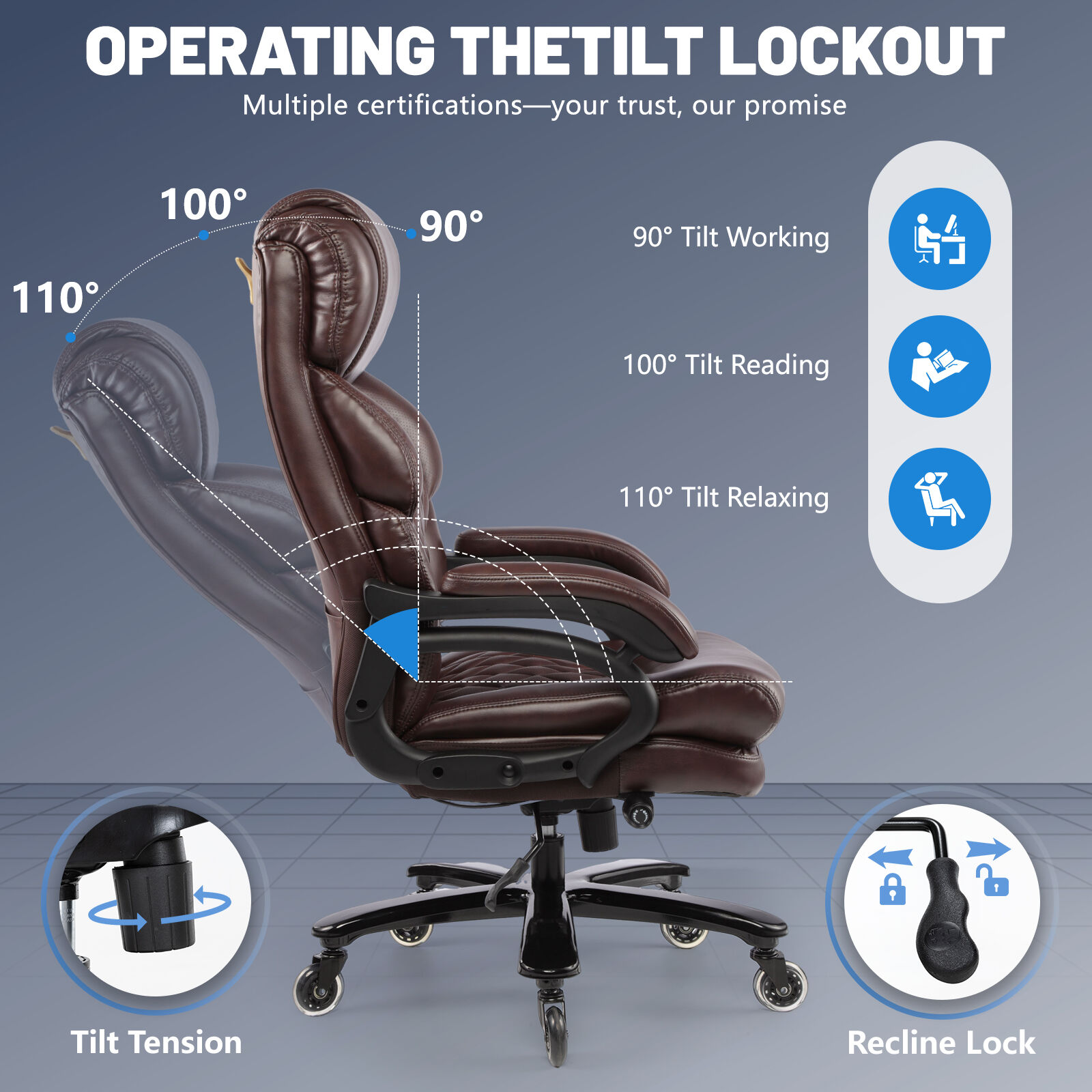 800LBS Big and Tall Office Chair for Big and Tall Individuals, Durable Chair with High Back, Extra Wide Seat and Adjustable Lumbar, Large Computer Desk Chair Comfortable for Home Office